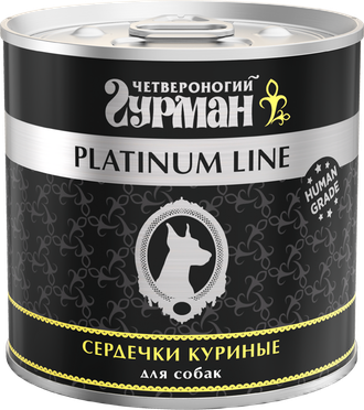 Четвероногий Гурман Корм влажный для собак "Platinum line Сердечки куриные", 525г