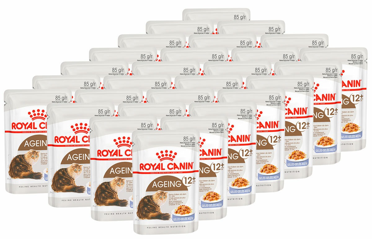 Влажный корм Royal Canin Ageing 12+ для стареющих кошек в возрасте старше 12 лет мелкие кусочки в желе 85гр-28шт