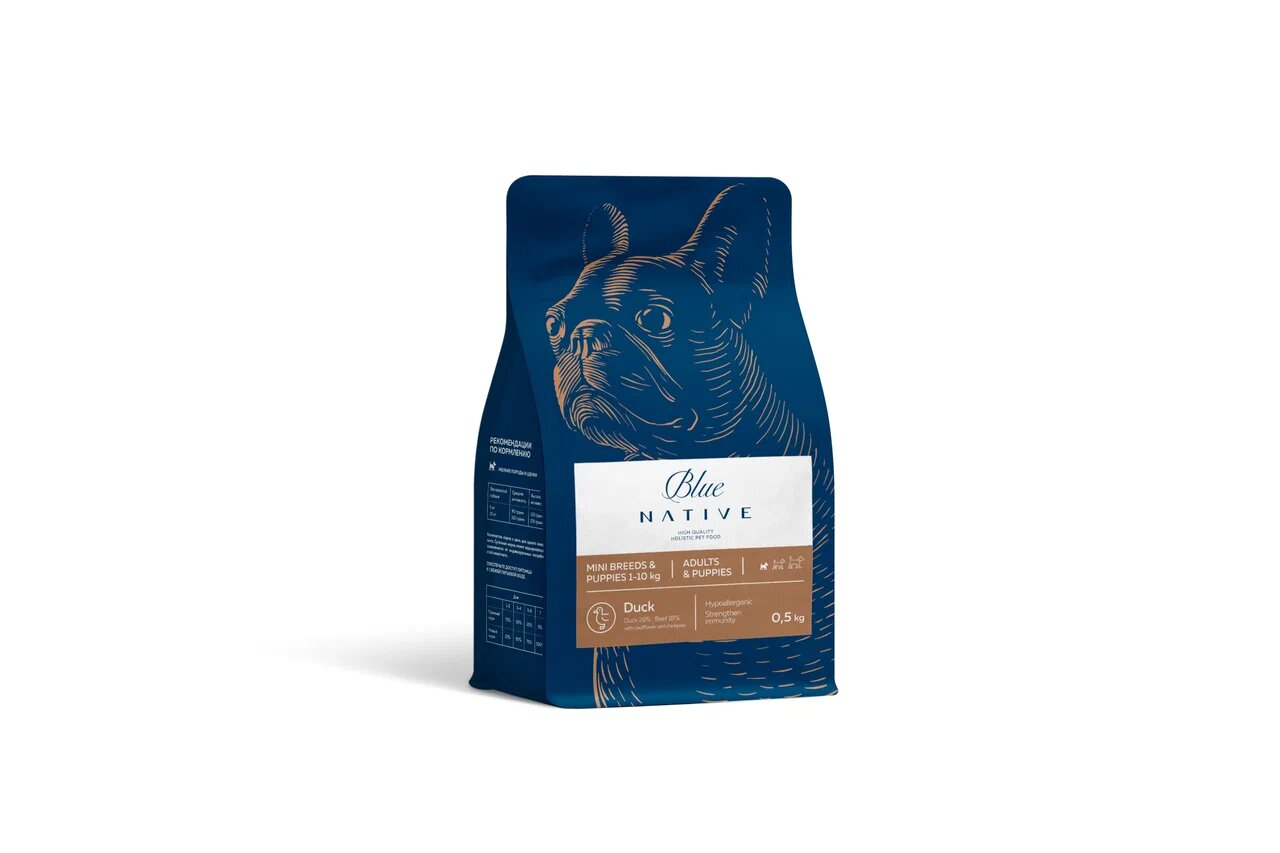Blue Native Blue native Сухой корм для щенков и собак мелких пород с уткой 500 гр