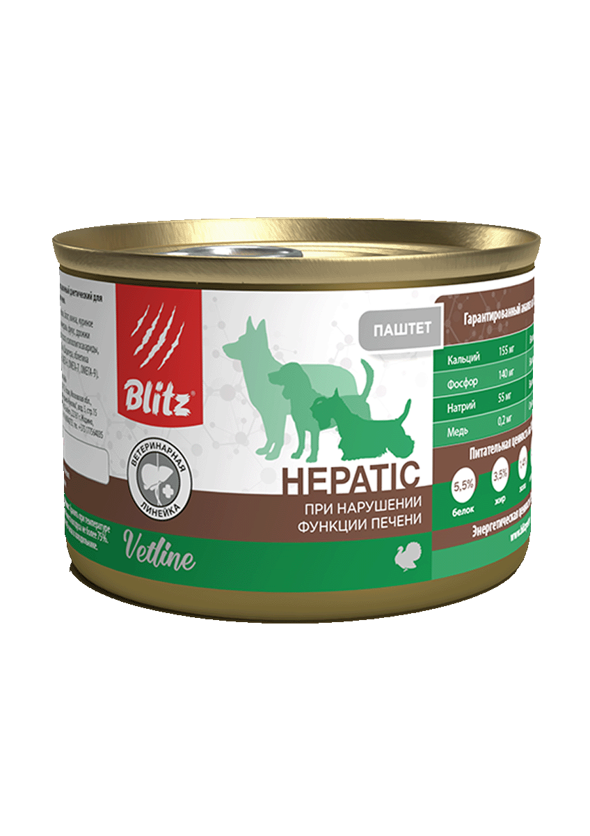 BLITZ Blitz Vetline Dog Hepatic Влажный корм д/собак при нарушении функции печени 200гр