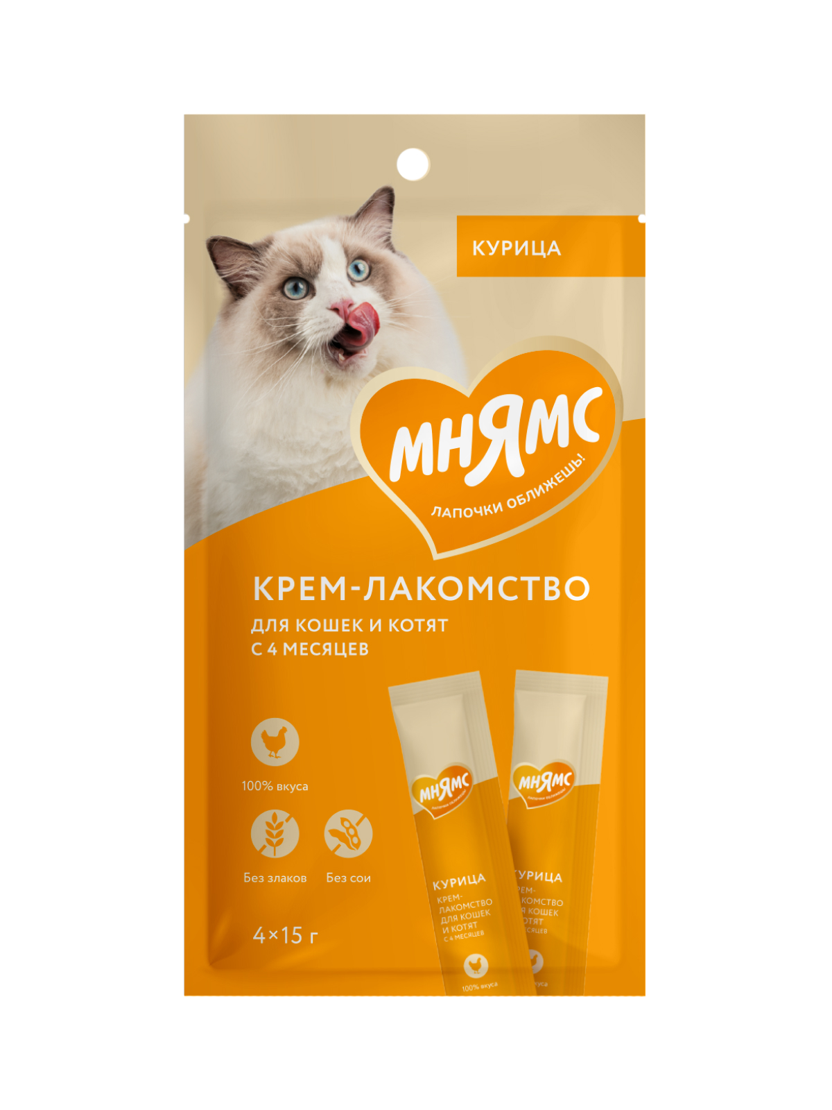 Мнямс Крем-Лакомство для кошек с курицей 15 г х 4 шт.