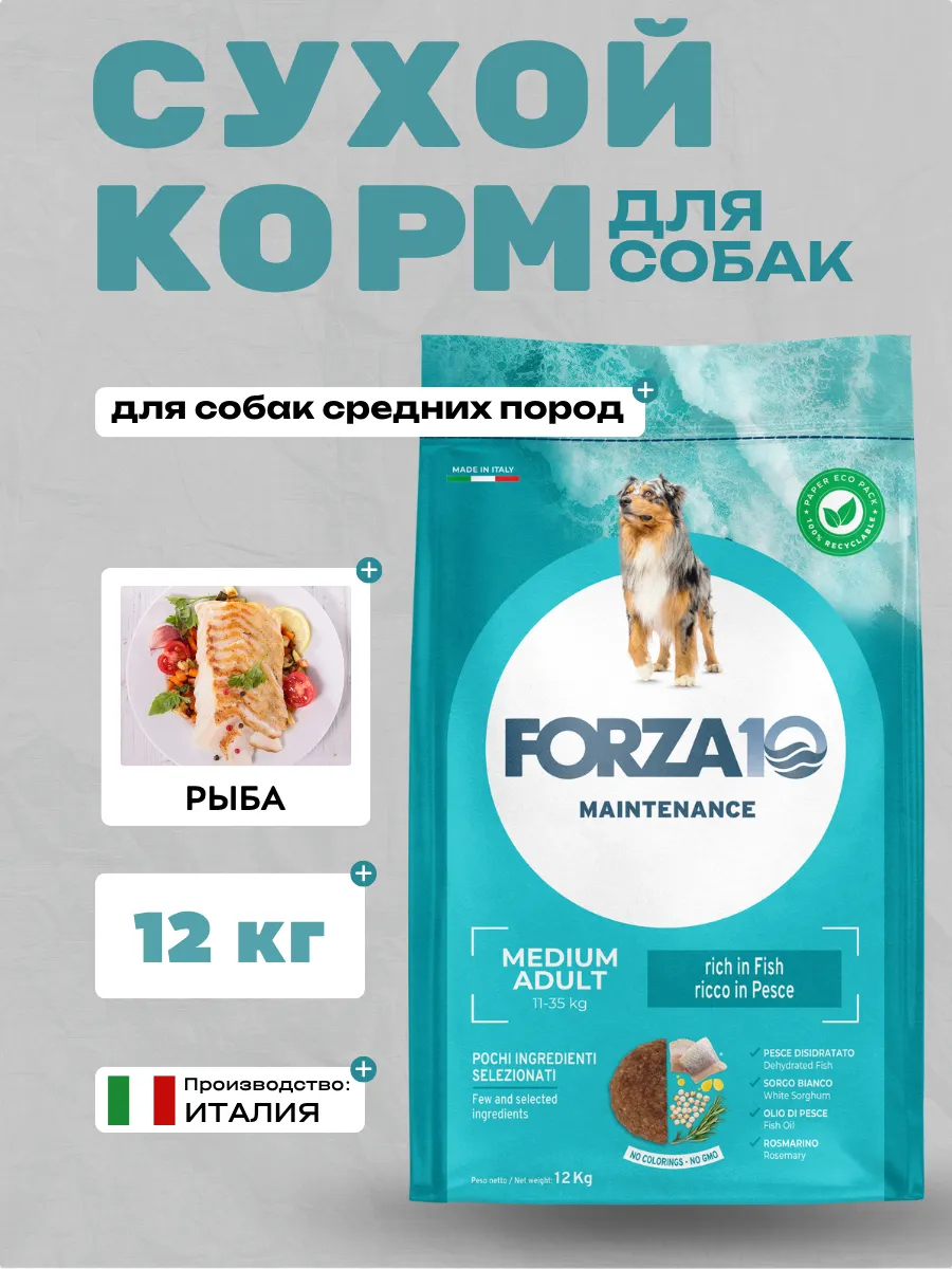 Forza10 Maintenance Medium Adult Сухой корм для собак средних пород с треской 12кг 8020245713529