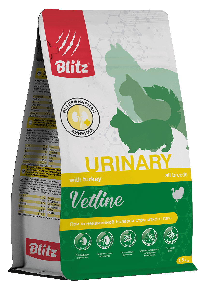 Blitz Vetline Сухой корм для кошек при мочекаменной болезни 1,5кг