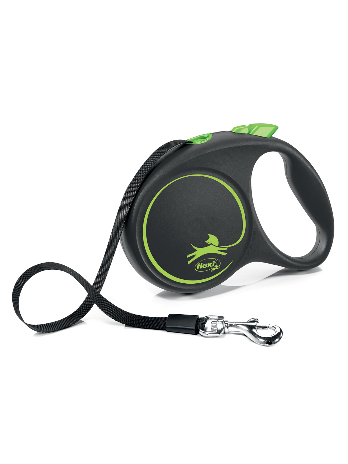 Flexi FLEXI BLACK DESIGN L 5 м до 50 кг рулетка черная зеленый дизайн ремень