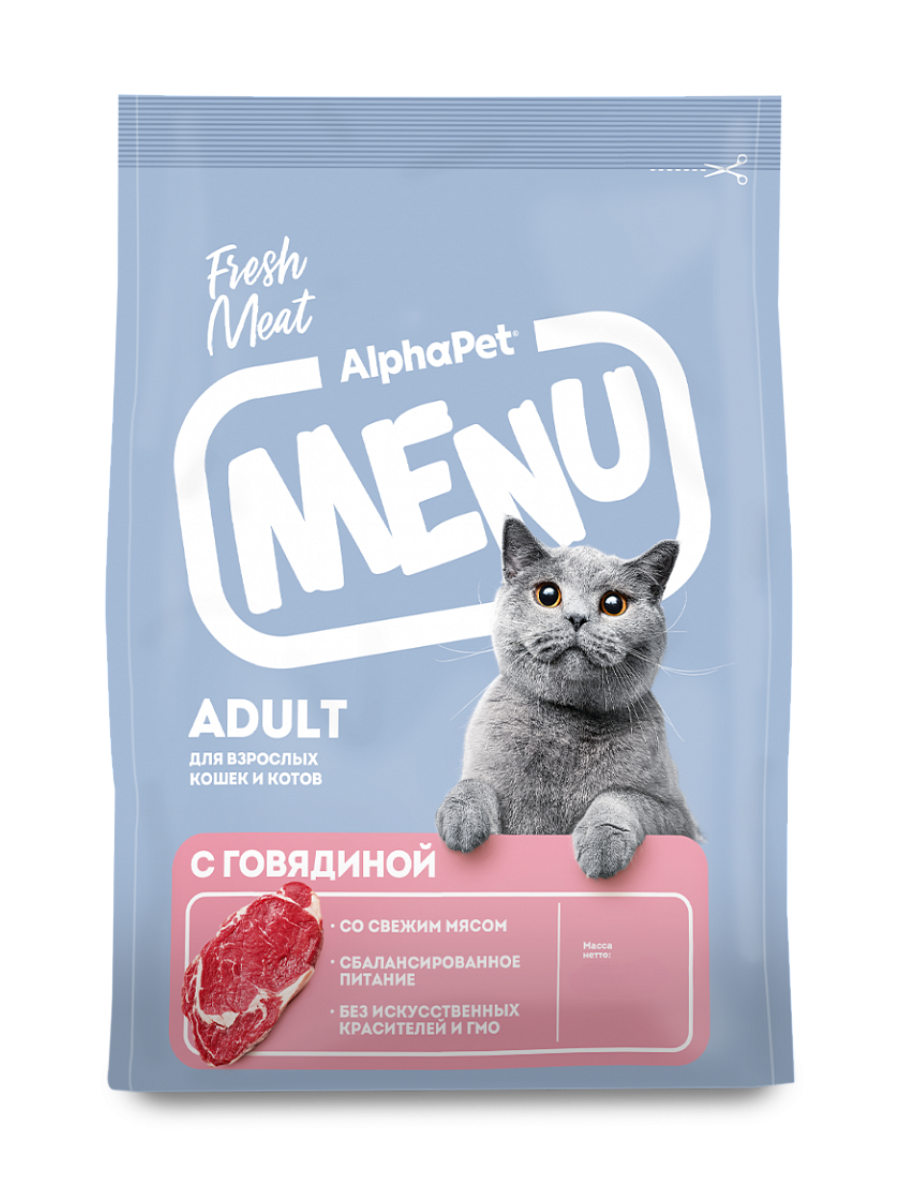 AlphaPet Альфа Пет MENU сух.д/взрослых кошек и котов с Говядиной 350г 4670064652734