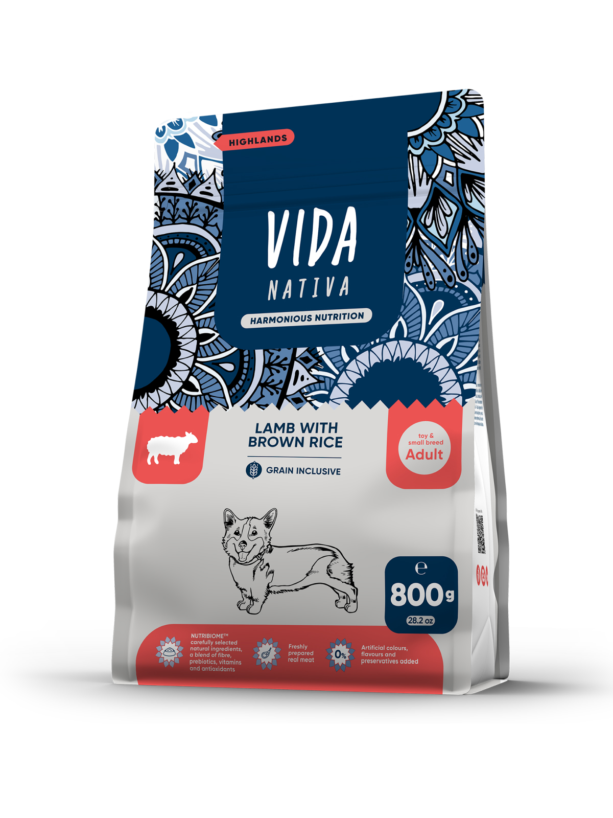 Сухой корм VIDA NATIVA для взрослых собак миниатюрных и мелких пород из ягненка с бурым рисом 800 г