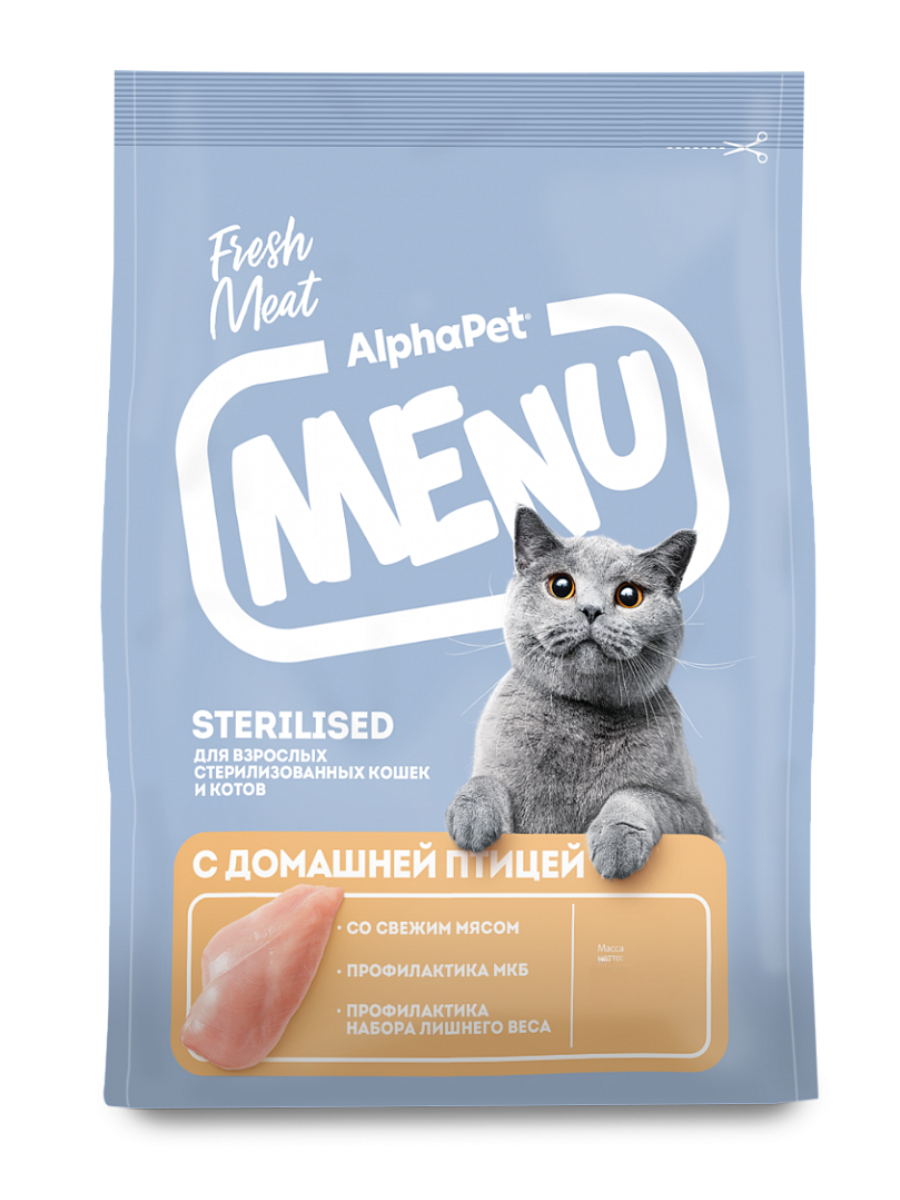 AlphaPet Альфа Пет MENU сух.д/стерилизованных кошек и котов с домашней Птицей 350г 4670064652789