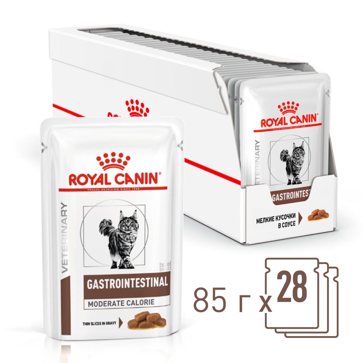 Влажный корм Royal Canin Gastrointestinal Moderate Calorie для кошек, склонных к набору веса, при расстройствах пищеварения 85гр-28шт