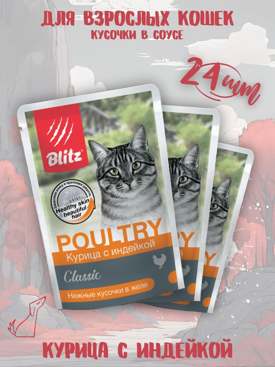 BLITZ Желе для кошек Курица с индейкой 24шт-85гр 2039471938053 4627079680931