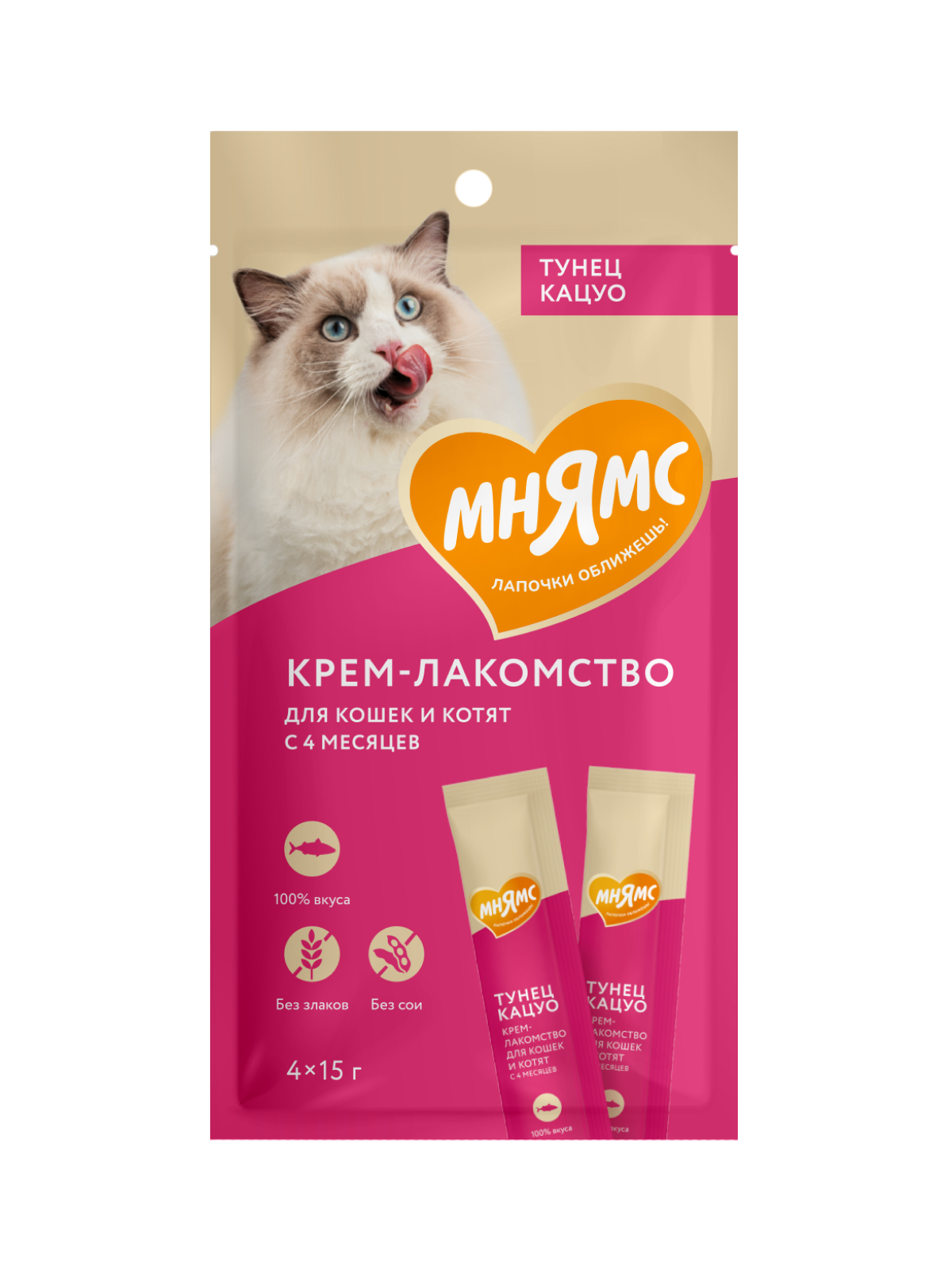 Мнямс Крем-Лакомство для кошек с тунцом Кацуо 15 г х 4 шт.