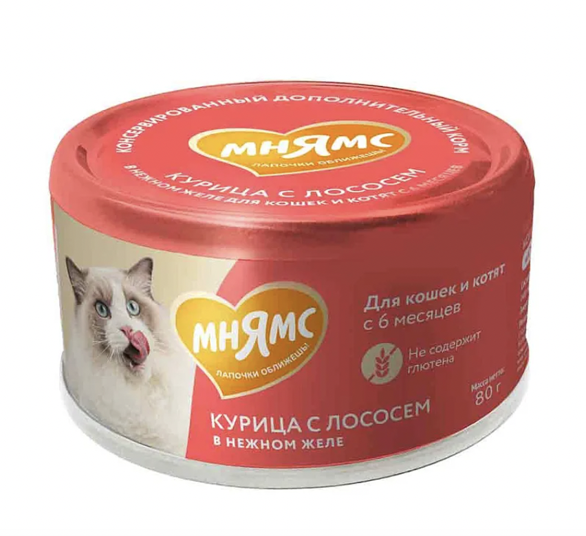 Мнямс Влажный корм для кошек курица с лососем в желе 80гр* 24шт