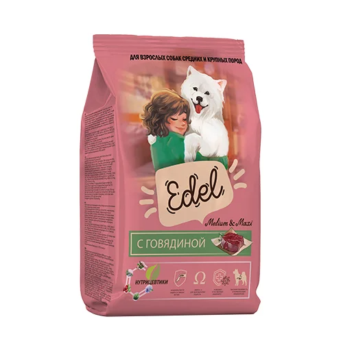 Edel Эдель Medium & Maxi Beef сухой корм для взр собак средних и крупных пород с говядиной 2кг