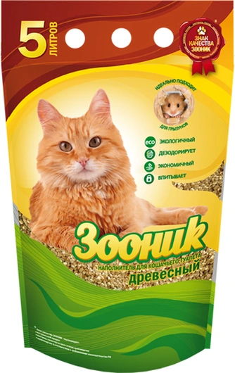 Зооник Наполнитель для кошачьего туалета впитывающий древесный 5 л 4650086882609