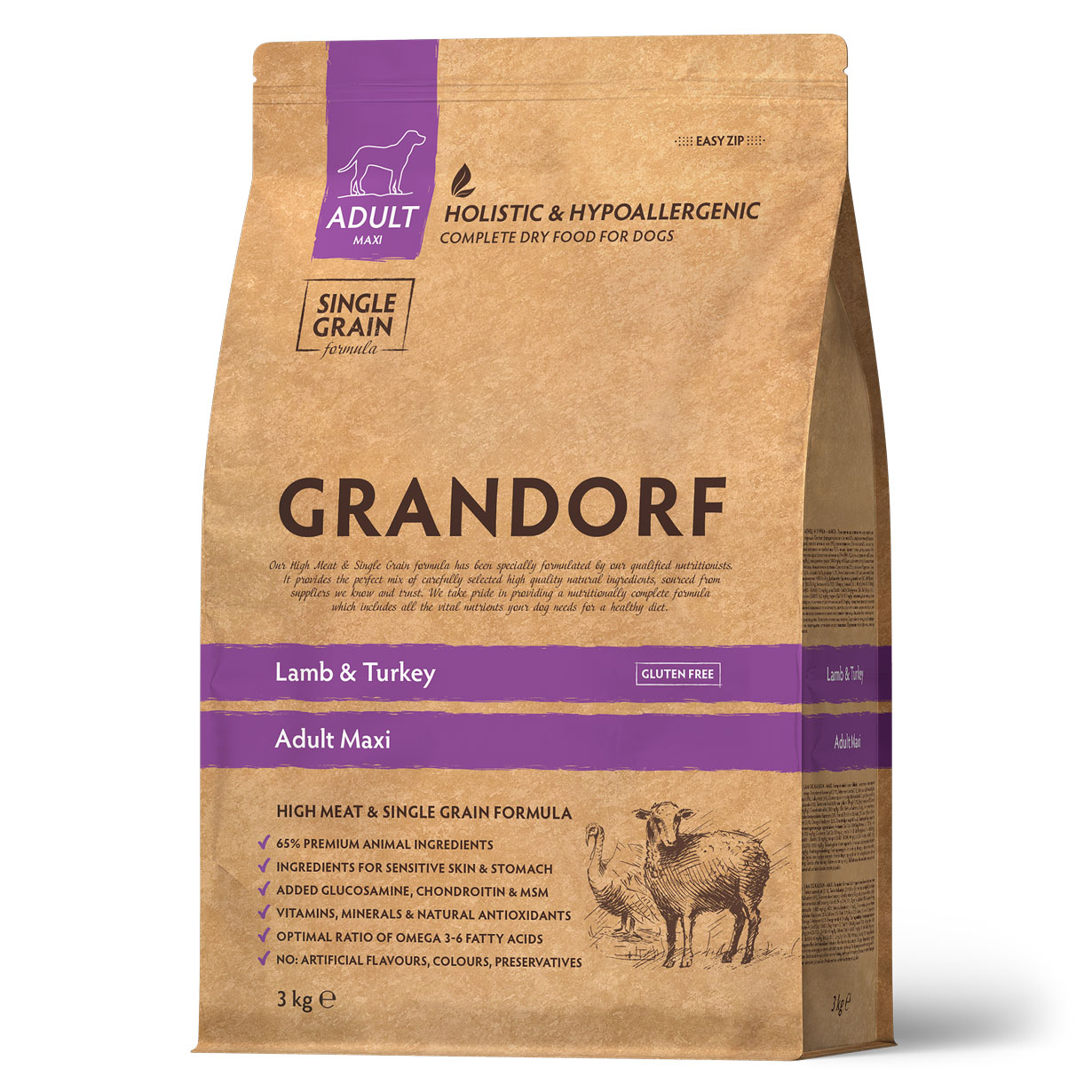 Grandorf Сухой корм для крупных собак с ягнёнком и индейкой 3 кг 5407007850983