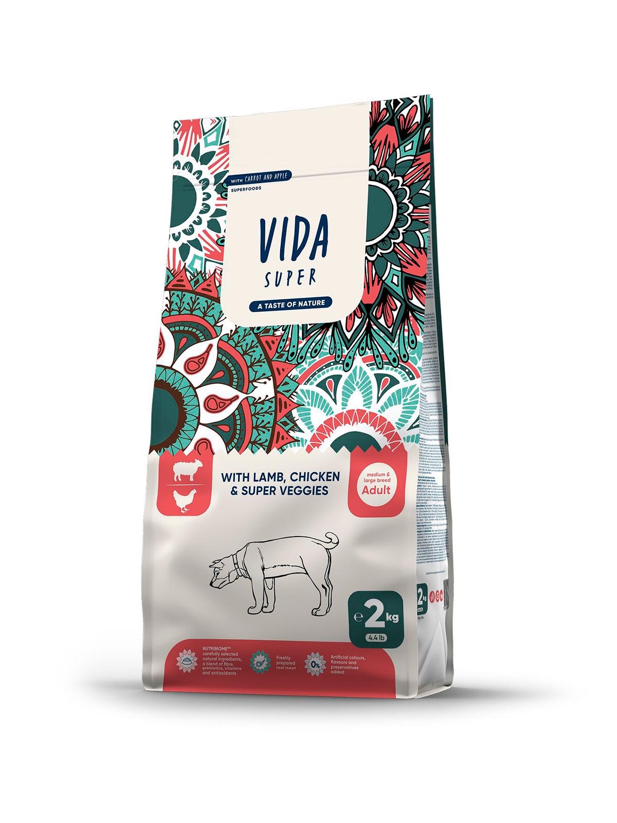 Сухой корм VIDA SUPER для взрослых собак средних и крупных пород из ягненка и курицы с овощами 2 кг