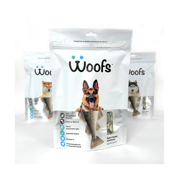 Woofs Рыбное лакомство для собак из кожи трески, 100 г