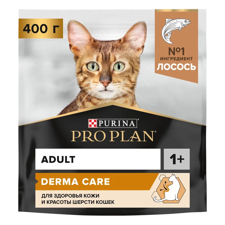 Сухой корм PRO PLAN DERMA CARE для кошек для здоровья кожи и красоты шерсти с лососем, 400 г 7613036546867