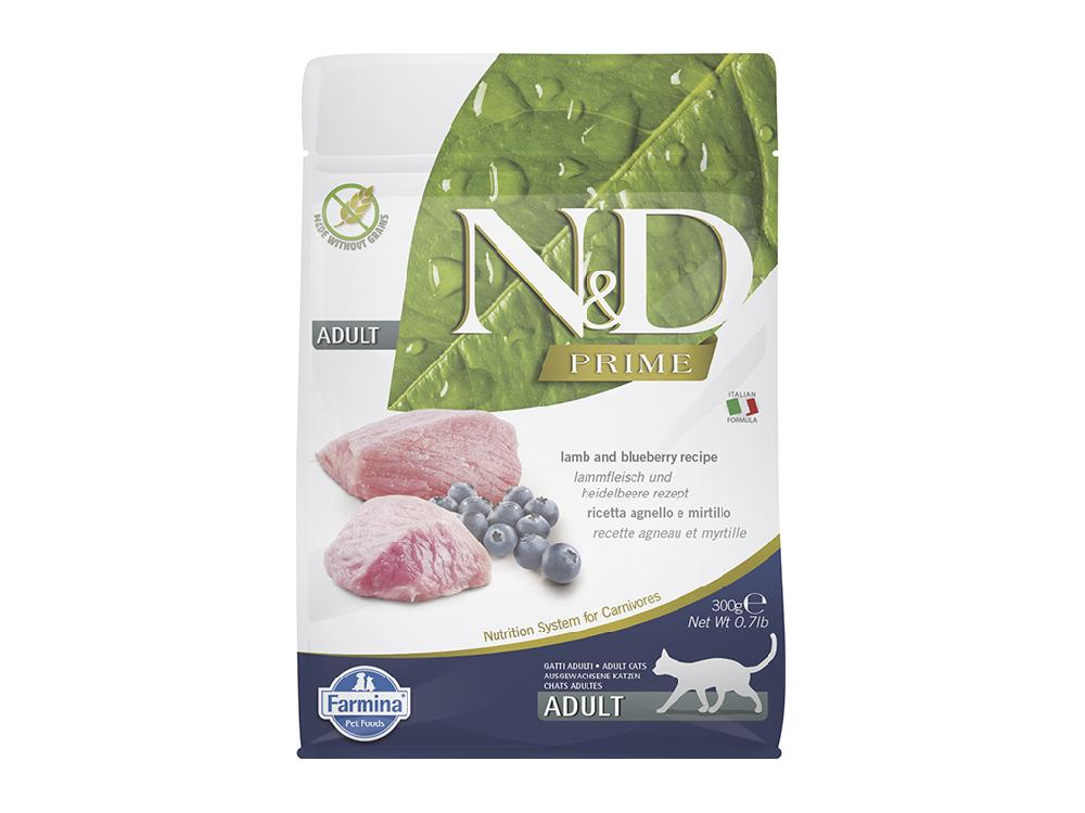 Сухой корм для взрослых кошек Farmina N&D Prime, беззерновой, ягненок с черникой, холистик, 0,3 кг