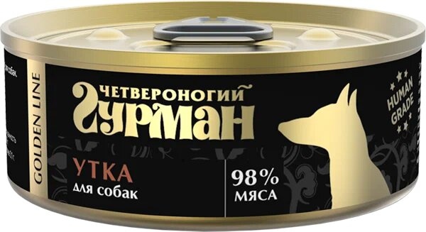 Четвероногий Гурман Корм влажный для собак "Golden line Утка", 100г