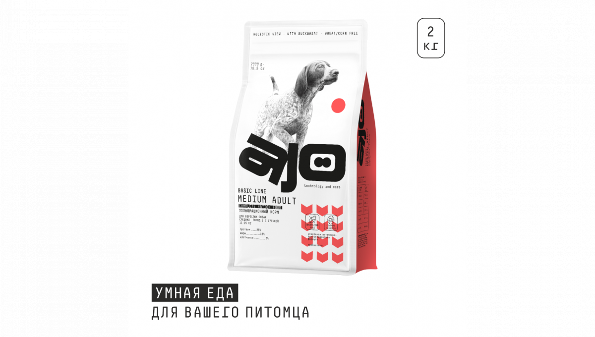 Ajo Сухой корм для собак средних пород Medium Adult говядина 2 кг 4630169560396