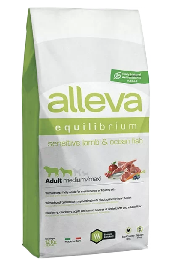 Alleva Корм для взрослых собак средних крупных пород Аллева Эквилибриум Сенситив с ягненком и рыбой 12кг P6012 8002754003124