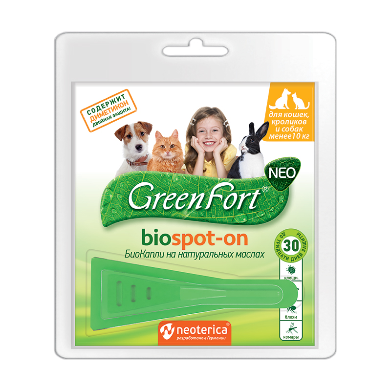GreenFort Neo GreenFort NEO для кошек, кроликов и собак до 10 кг, капли на холку, 1 мл