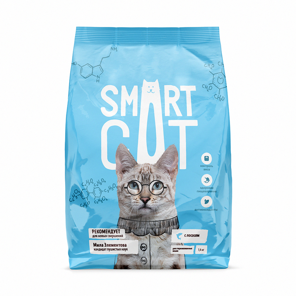 Smart Cat Сухой корм для стерилизованных кошек с лососем 1,4 кг 4640201670501 4673725854928