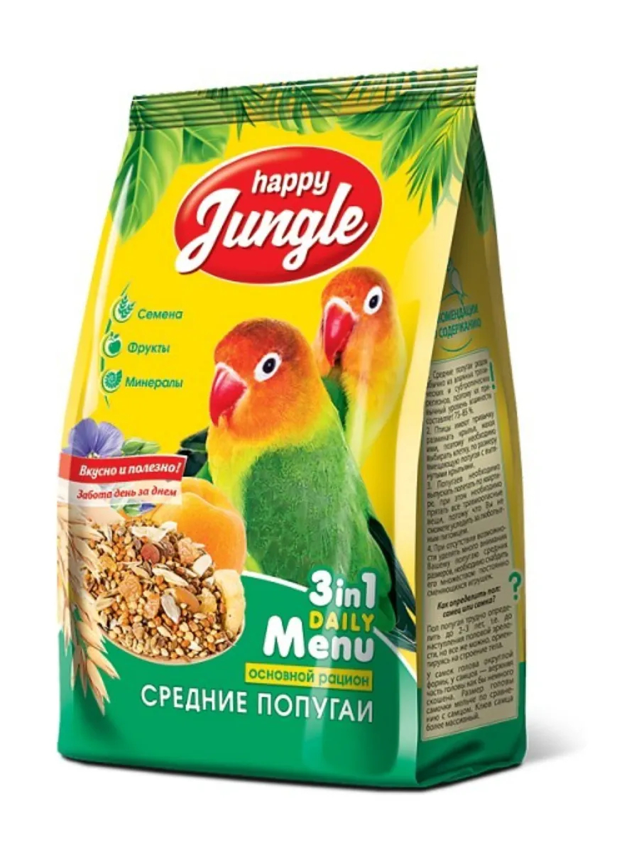 HAPPY JUNGLE Корм для средних попугаев 500 г