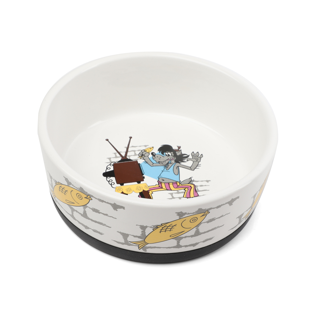 Triol СМФ НУ, ПОГОДИ! Миска для животных керамическая на резинке "Волк", 0.45л