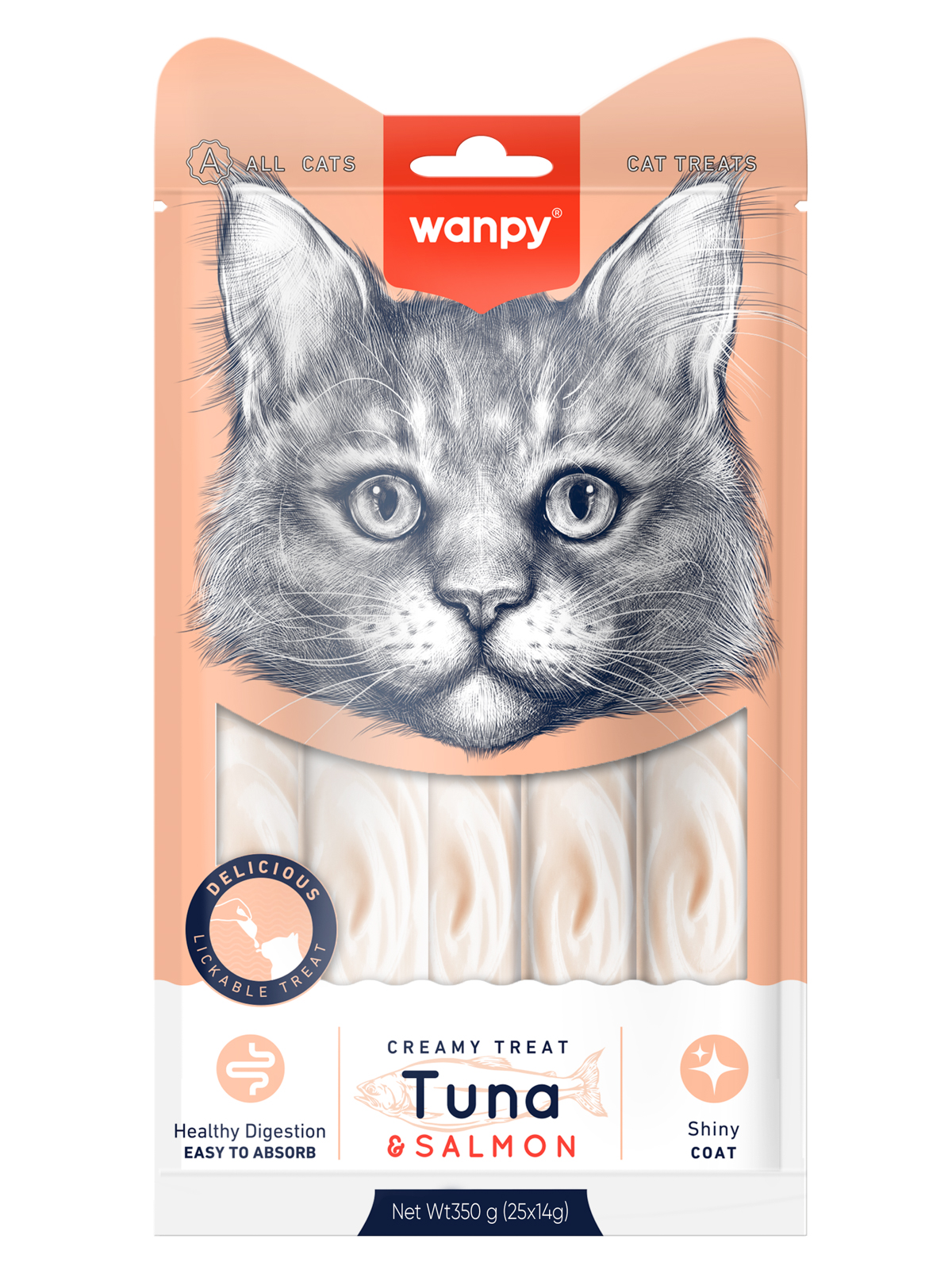 Wanpy Cat Лакомство для кошек нежное пюре из тунца и лосося 25 шт х14 г
