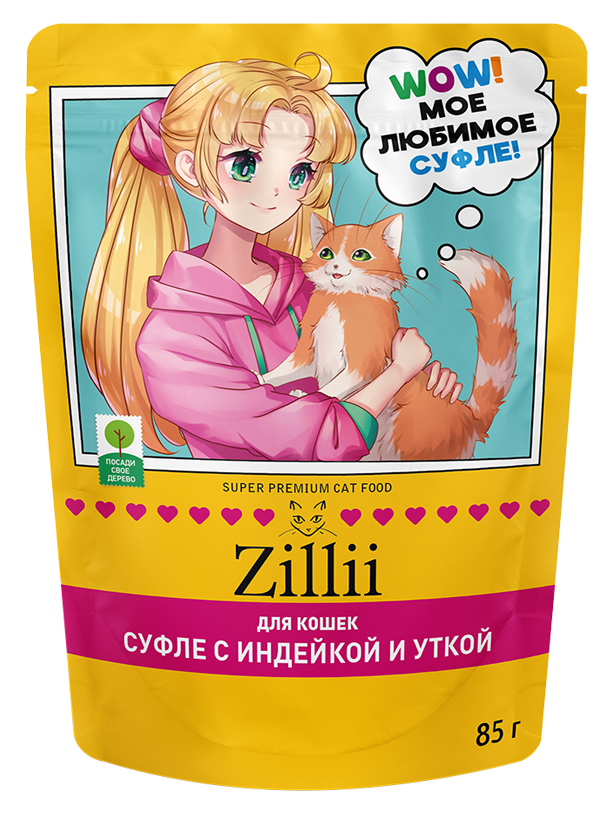 ZILLII Влажный корм для взрослых кошек суфле с Индейкой и Уткой 85г