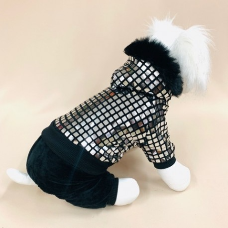 Комбинезон "Гламур" мех, зеркально-чёрный №10