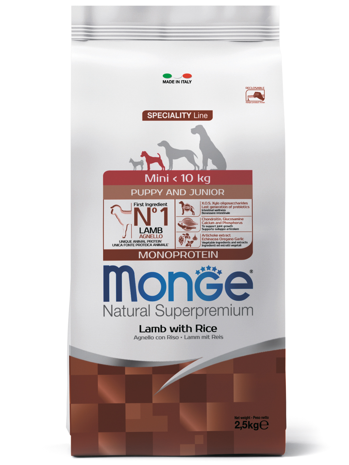 Сухой корм Monge Dog Speciality Line Monoprotein Mini для щенков и беременных собак мелких пород, из ягненка с рисом 2,5 кг