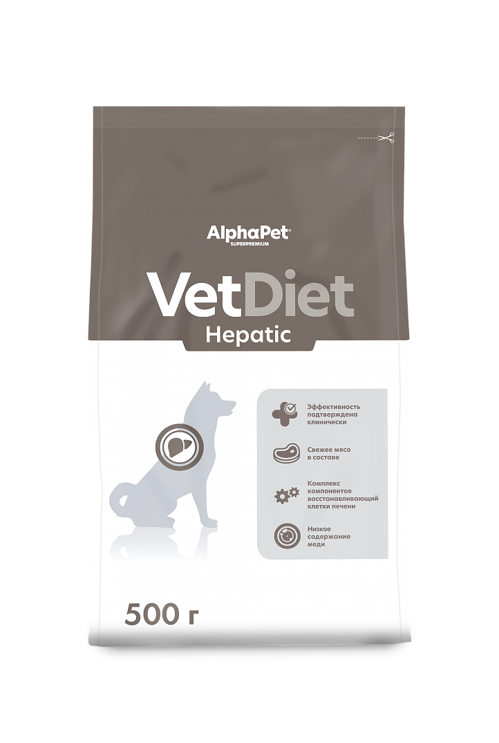 AlphaPet VetDiet Hepatic (АльфаПет Гепатик) Сухой корм для собак всех пород при заболeваниях печeни 500 г