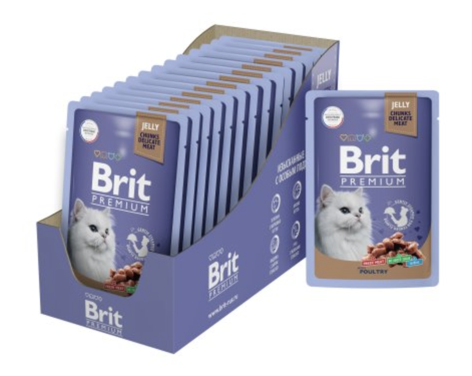 Brit Premium паучи для взрослых кошек с птицей кусочки в желе - 85 г х 14 шт