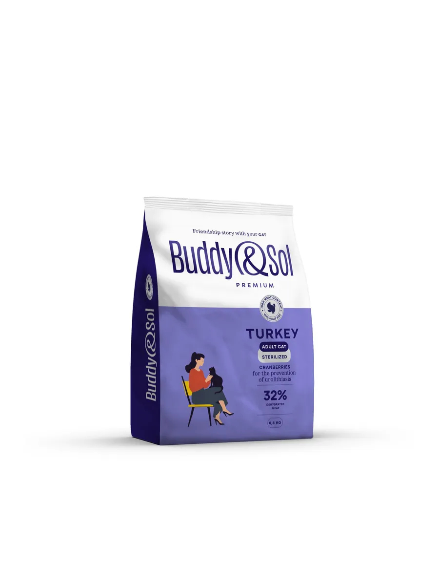 Buddy&Sol Сухой корм для стерилизованных кошек с индейкой 0,4кг