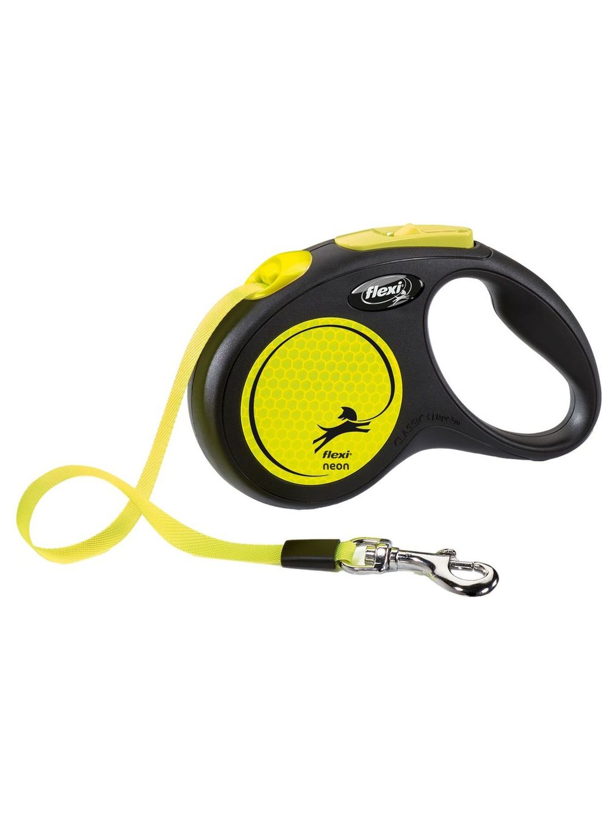 Flexi flexi рулетка Neon New S (до 15 кг) лента 5 м, светоотражающая, желтый неон