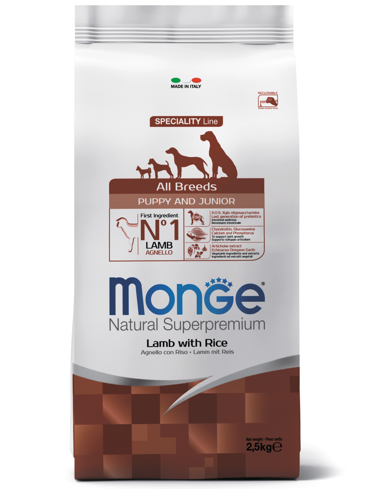 Сухой корм Monge Dog Speciality Line Puppy&Junior для щенков всех пород, из ягненка с рисом и картофелем 2,5 кг