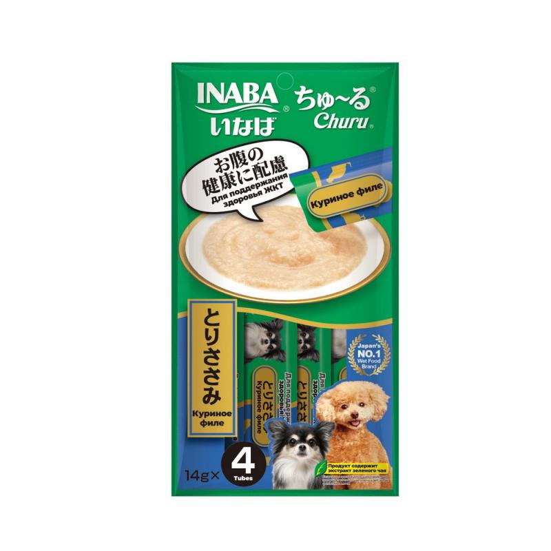 Inaba Крем-лакомство INABA Churu пюре для собак Куриное филе для здоровья ЖКТ, 14 г х 4 шт. 4901133445019