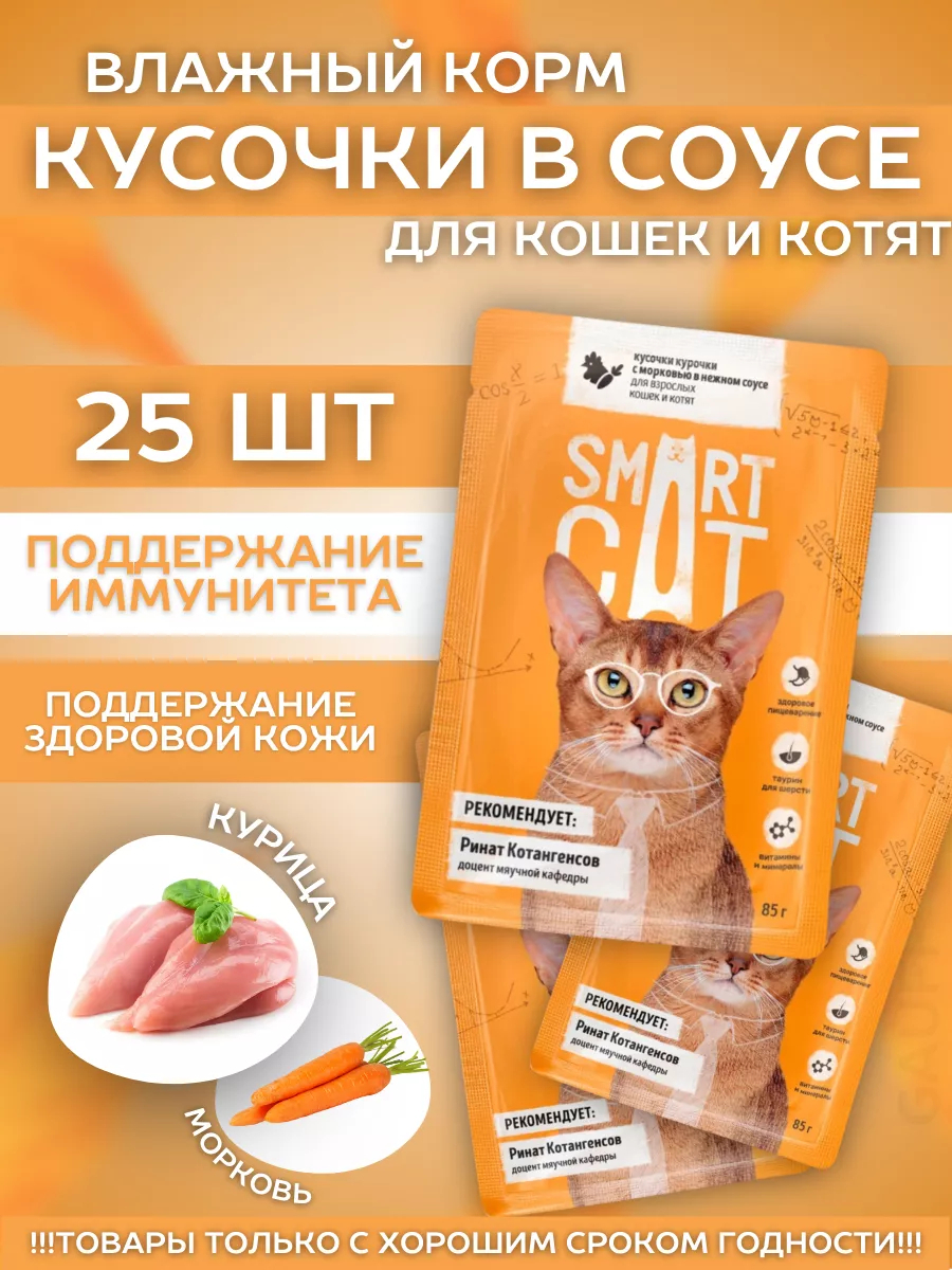 Smart Cat Влажный корм для кошек и котят с курочкой и морковью в соусе 25шт-85г