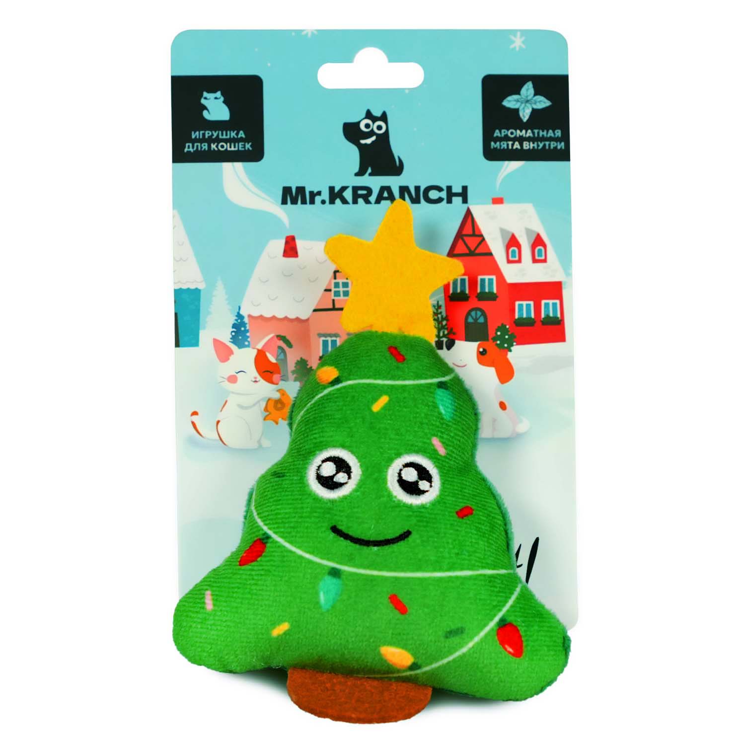 Игрушка Mr.Kranch для кошек Ёлочка плюшевая с кошачьей мятой 13 см зелёная (35005)