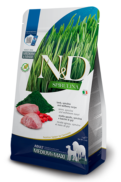 FARMINA N&D Spirulina Сухой корм для собак средних и крупных пород Ягненок, спирулина и ягоды годжи 2кг