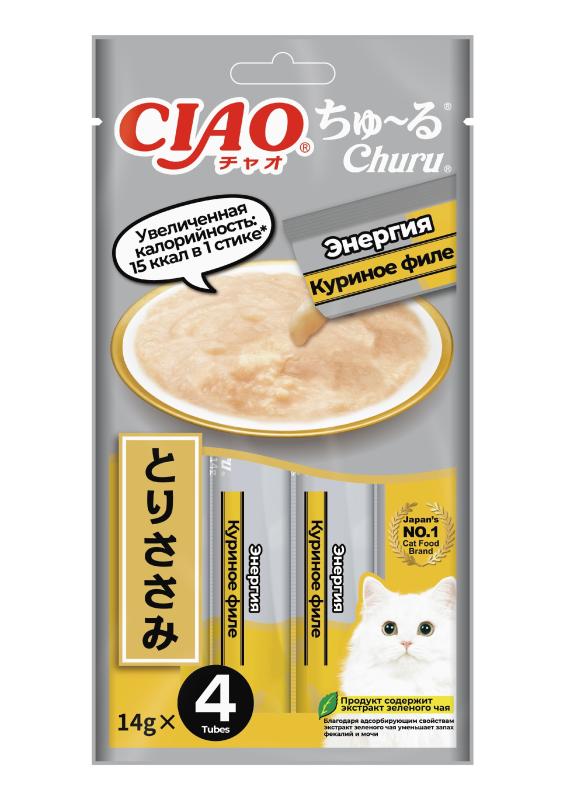 INABA ВЕТ Churu Энергия Лакомство-пюре для кошек, куриное филе 14г * 4шт Инаба 4RU128