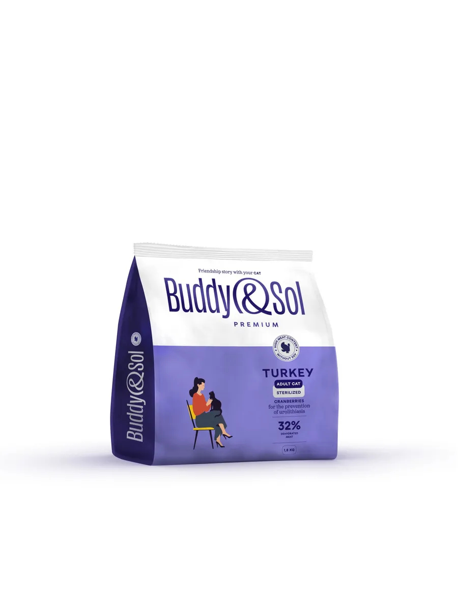 Buddy&Sol Сухой корм для стерилизованных кошек с индейкой 1,8кг