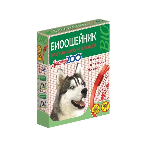 Ошейник Доктор Zoo БИО от блох для собак 65см, красный
