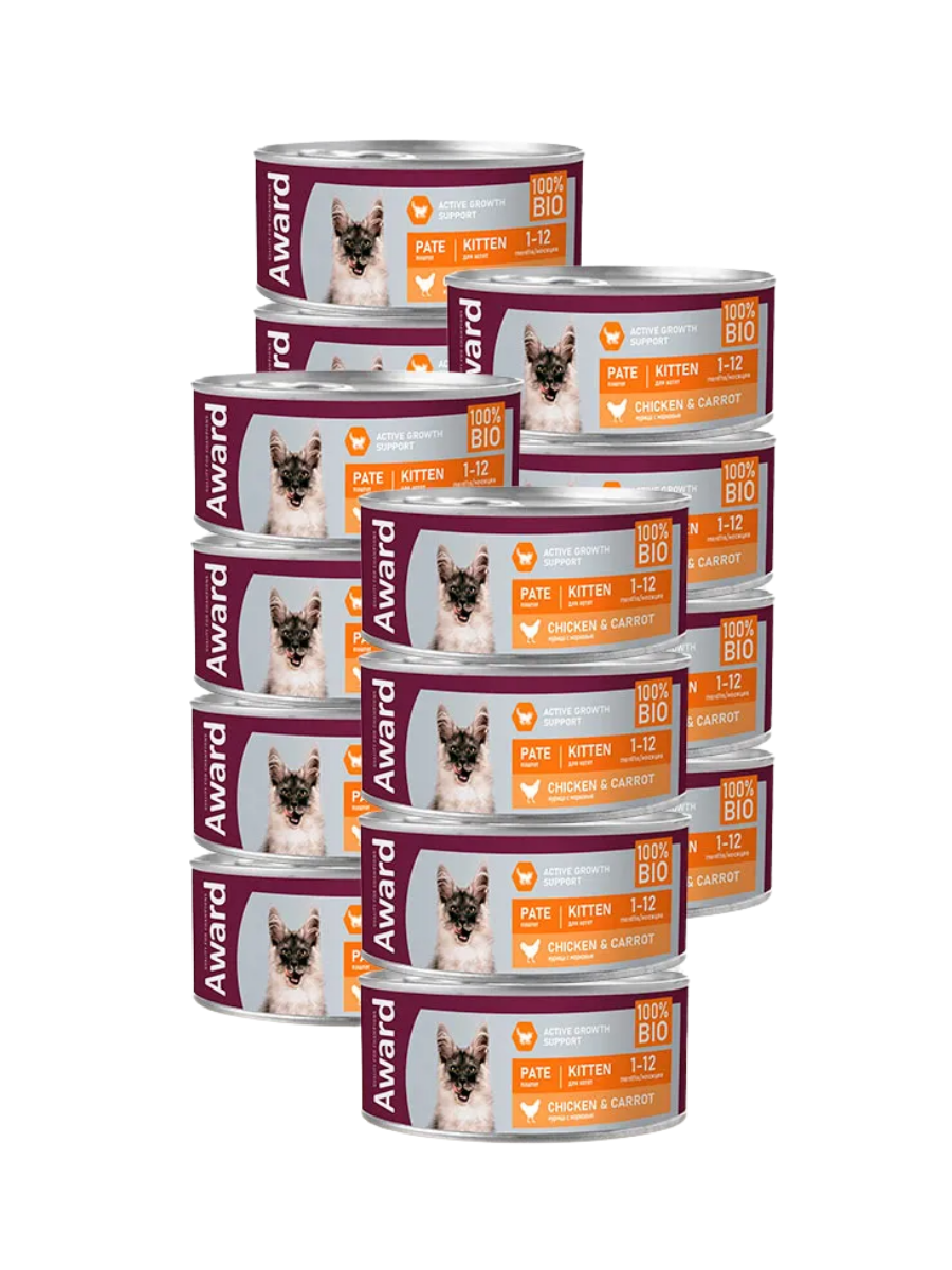 AWARD Влажный корм для котят паштет из курицы с морковью 16шт - 100г 4620202540638