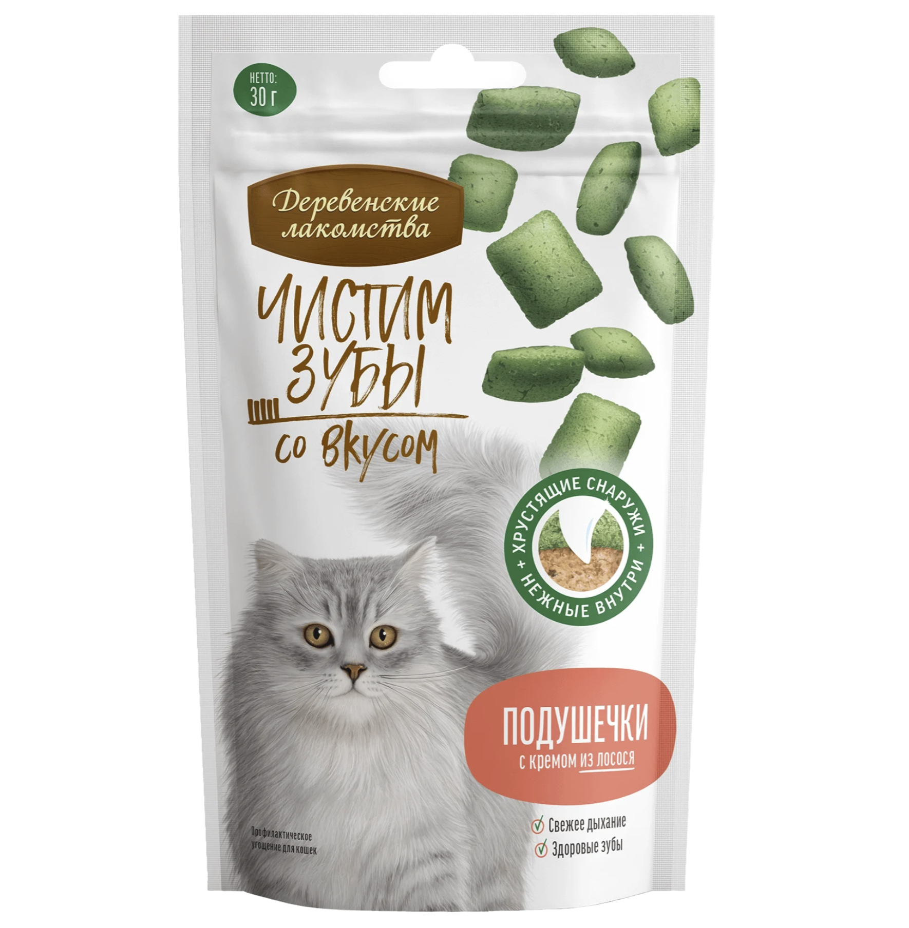Деревенские лакомства Лакомство для кошек Подушечки с кремом из лосося 30 гр 6921959212723