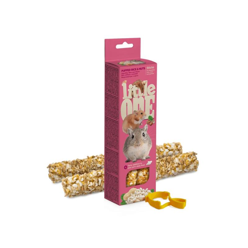 LITTLE ONE Палочки Little One для хомяков, крыс, мышей и песчанок с воздушным рисом и орехами, 2х55 г
