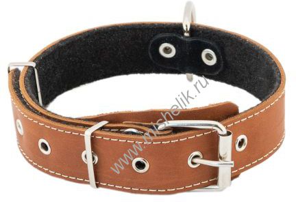 HOMEPET 35 мм 45-60 см ошейник кожаный с язычком на фетре простроченный коричневый
