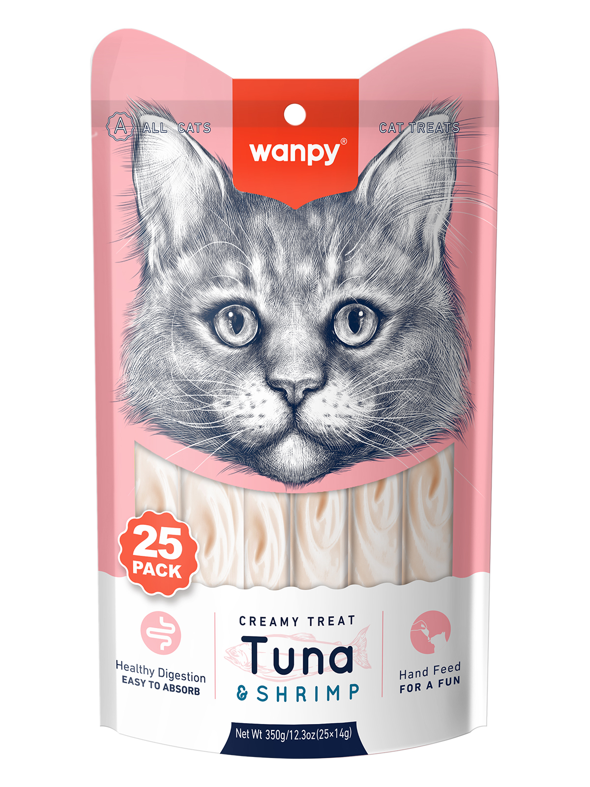 Wanpy Cat Лакомство для кошек "нежное пюре" из тунца и креветками 25 шт х14 г